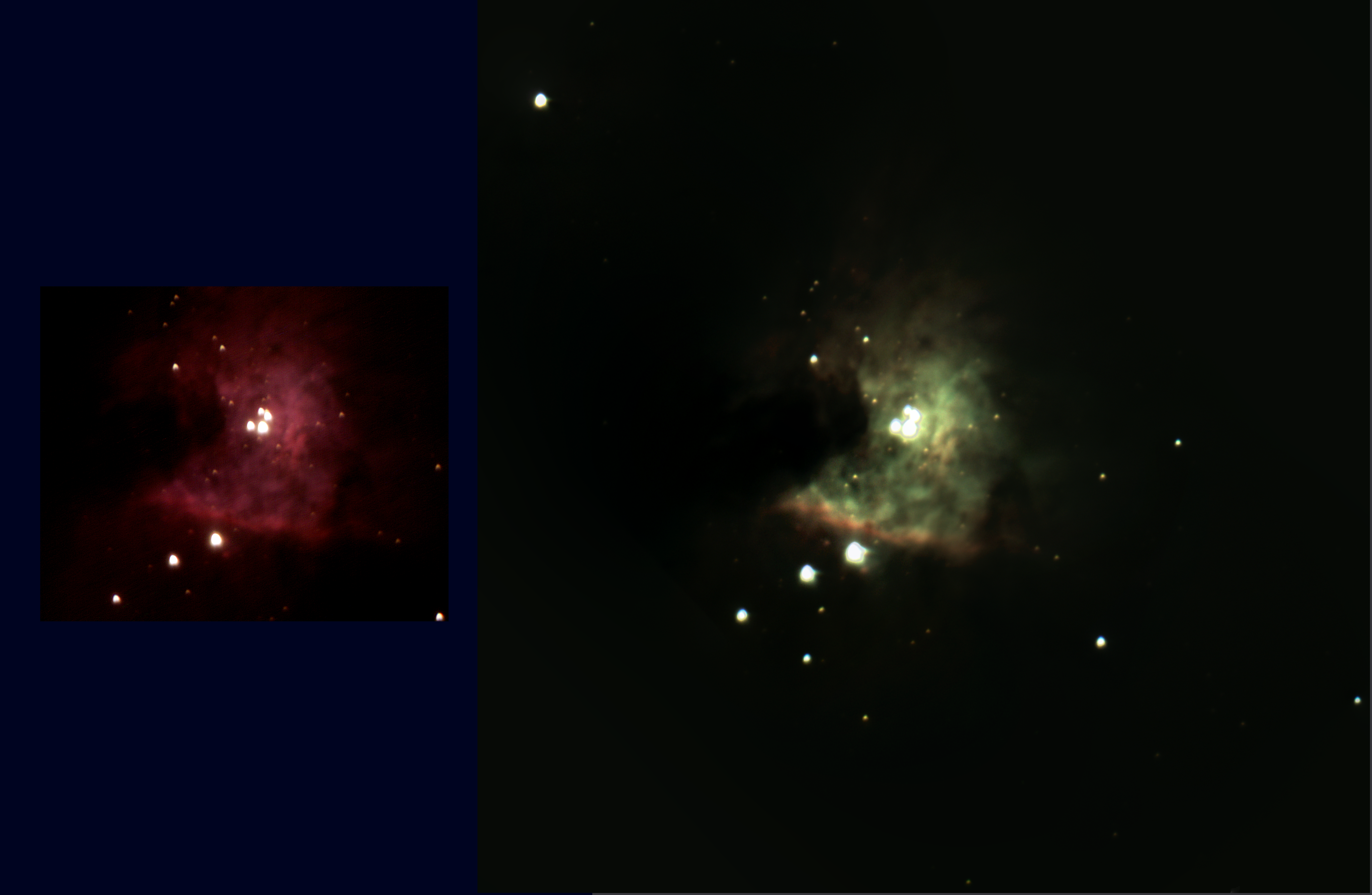 Comparison of the Trapezium nebula from two different cameras