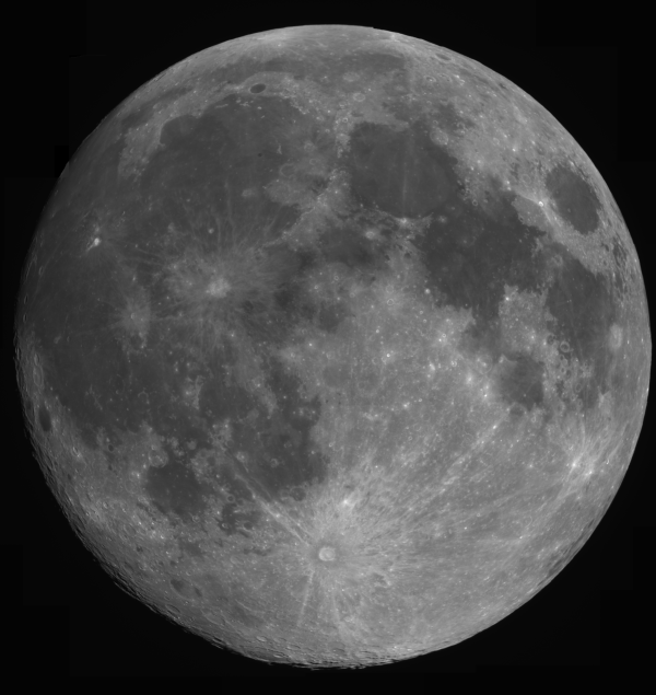 Detailed greyscale image of the Moon